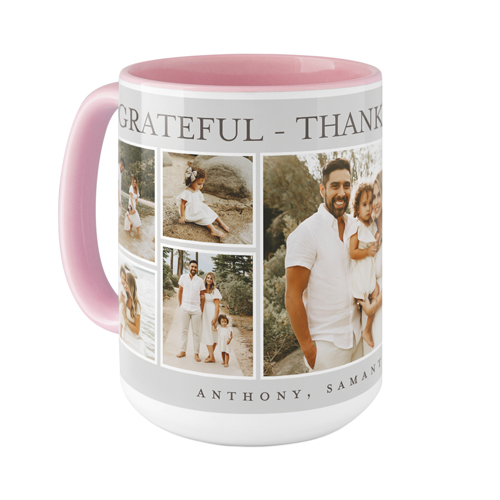 Grateful Thankful Blessed Frames Mug, Pink,  , 15oz, Gray