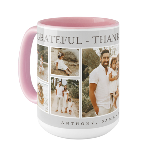 Grateful Thankful Blessed Frames Mug, Pink, , 15oz, Gray, silver lining