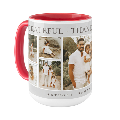 Grateful Thankful Blessed Frames Mug, Red,  , 15oz, Gray