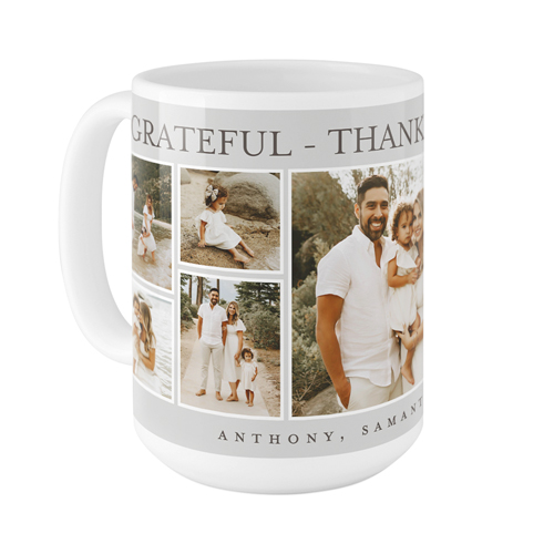 Grateful Thankful Blessed Frames Mug, White,  , 15oz, Gray