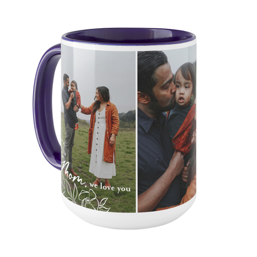 Mom Floral Corners Mug, Blue, , 15oz, White, white