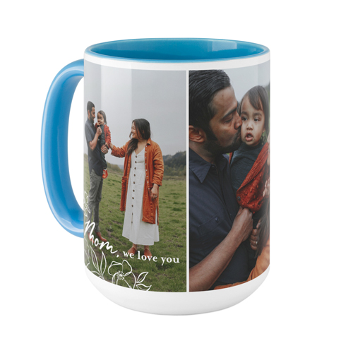 Mom Floral Corners Mug, Light Blue, , 15oz, White, white