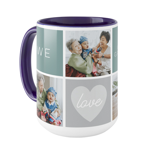 We Love Heart Grid Mug, Blue, , 15oz, Blue, cedar