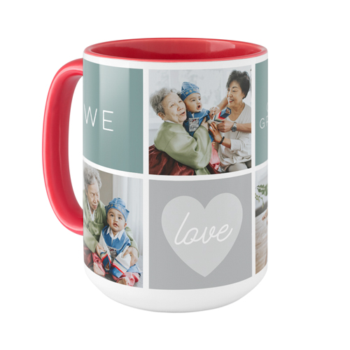 We Love Heart Grid Mug, Red,  , 15oz, Blue