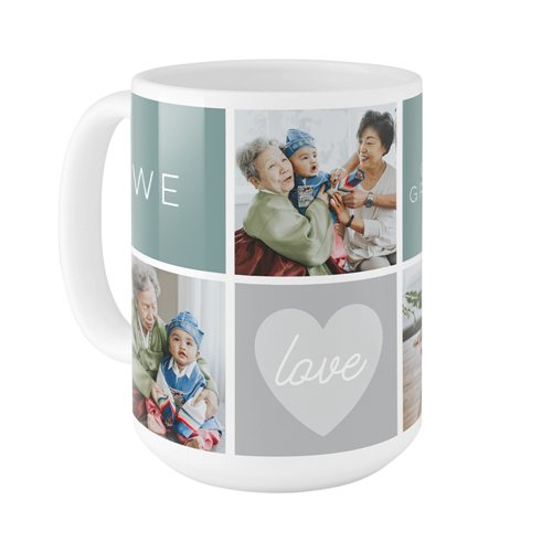 We Love Heart Grid Mug, White,  , 15oz, Blue