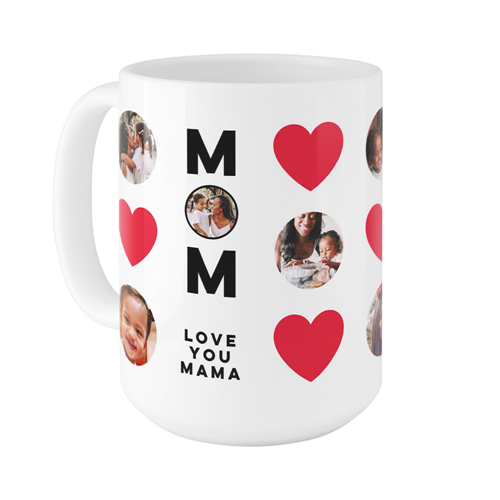 Heart Best Mom Ever Mug, White, , 15oz, Red, fire engine