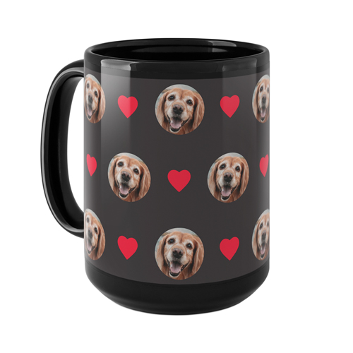 Loved Floating Faces Mug, Black,  , 15oz, Red