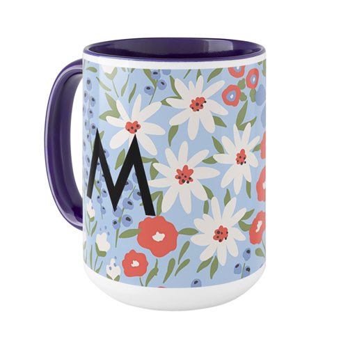 Blue Wildflowers Custom Text Mug, Blue,  , 15oz, Multicolor