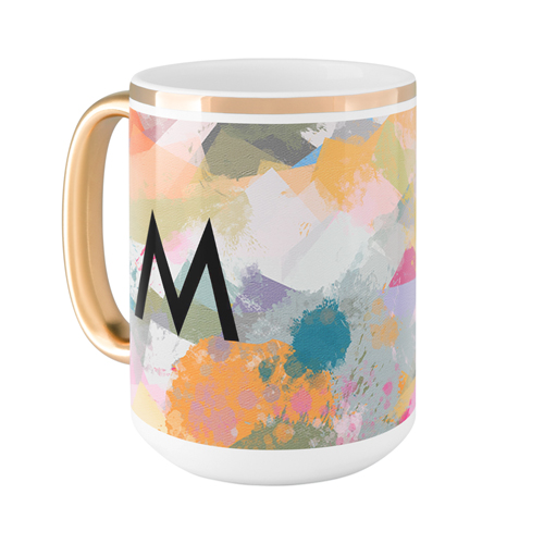 Abstract Colors Custom Text Mug, Gold Handle,  , 15oz, Multicolor