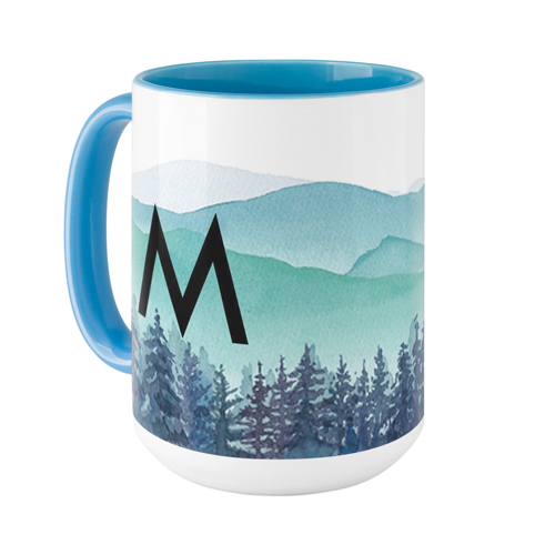 Mountain Forest Custom Text Mug, Light Blue,  , 15oz, Multicolor