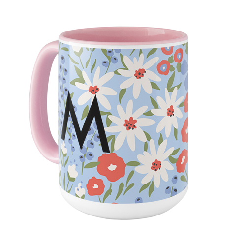 Blue Wildflowers Custom Text Mug, Pink,  , 15oz, Multicolor