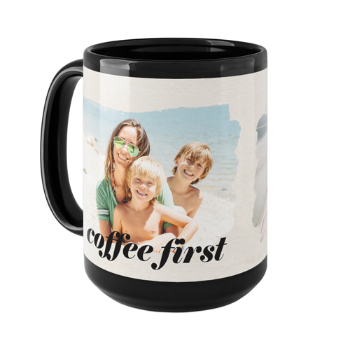 Brushstrokes Mug, Black, , 15oz, Beige, antique white