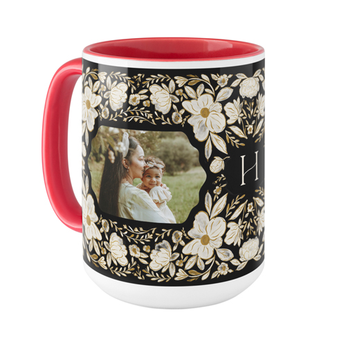 Classic Monogram Floral Mug, Red, , 15oz, Black, black