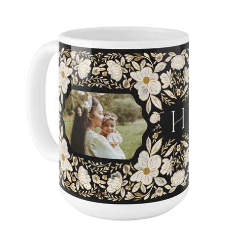 Classic Monogram Floral Mug, White, , 15oz, Black, black