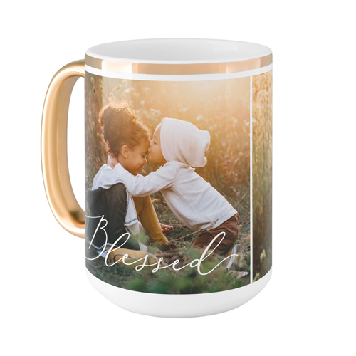 Blessed Script Mug, Gold Handle,  , 15oz, White