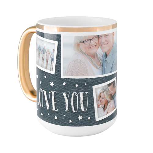Love To The Moon and Back Denim Mug, Gold Handle,  , 15oz, Blue