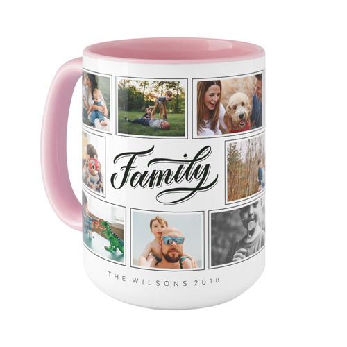 Family Script Mug, Pink,  , 15oz, Black