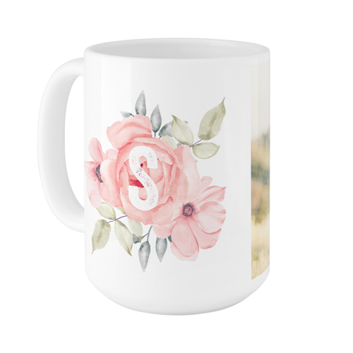 Floral Initial Mug, White,  , 15oz, Pink