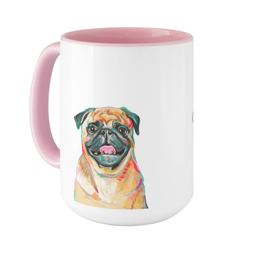 Pug Custom Text Mug, Pink,  , 15oz, Multicolor