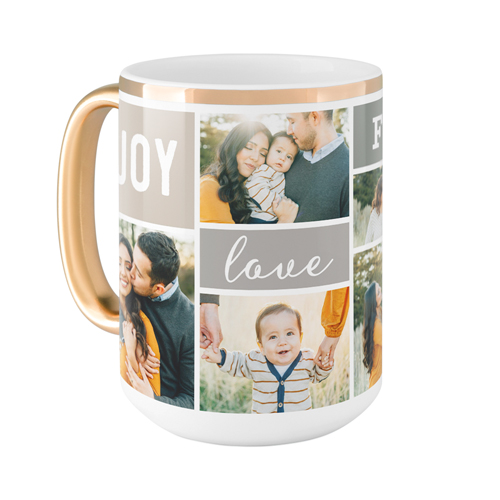Joy Love Family Mug, Gold Handle,  , 15oz, Gray