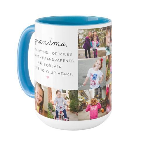 Love Grid Mug, Light Blue, , 15oz, Pink, peony