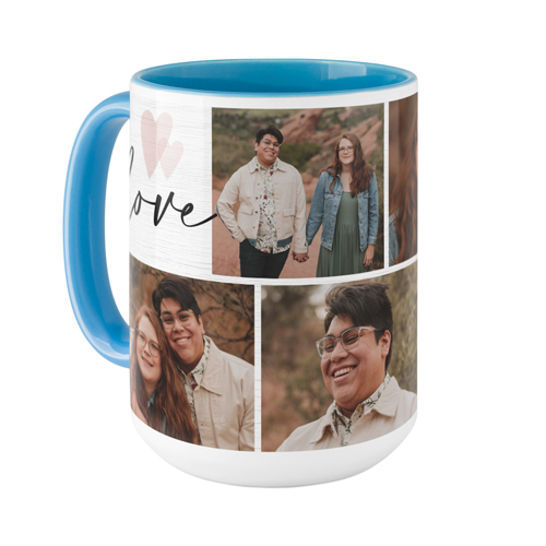 Double Rustic Heart Mug, Light Blue,  , 15oz, Pink