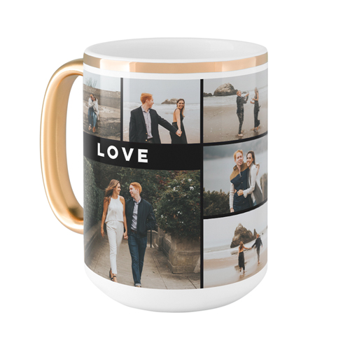 Eternal Love Grid Mug, Gold Handle,  , 15oz, Black