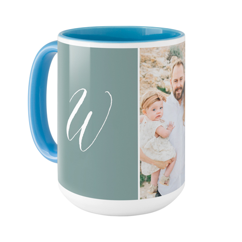 Gallery Trio Monogram Mug, Light Blue, , 15oz, Multicolor, Multi