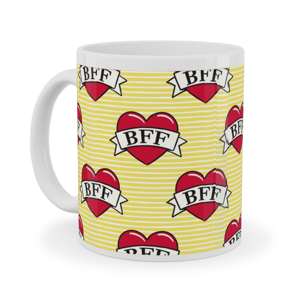 Bff Heart Tattoo Ceramic Mug, White,  , 11oz, Yellow
