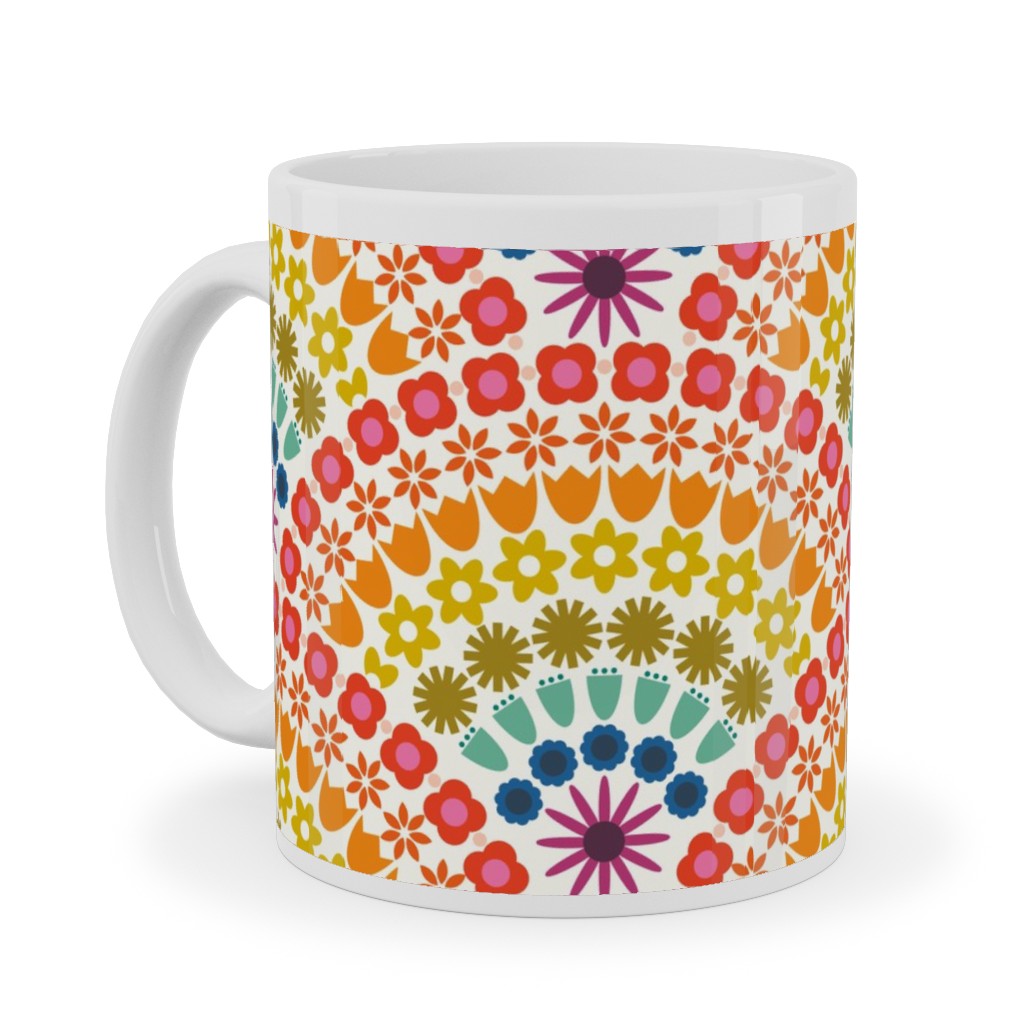 Rainbow Flower Scallops - Multi Ceramic Mug, White,  , 11oz, Multicolor