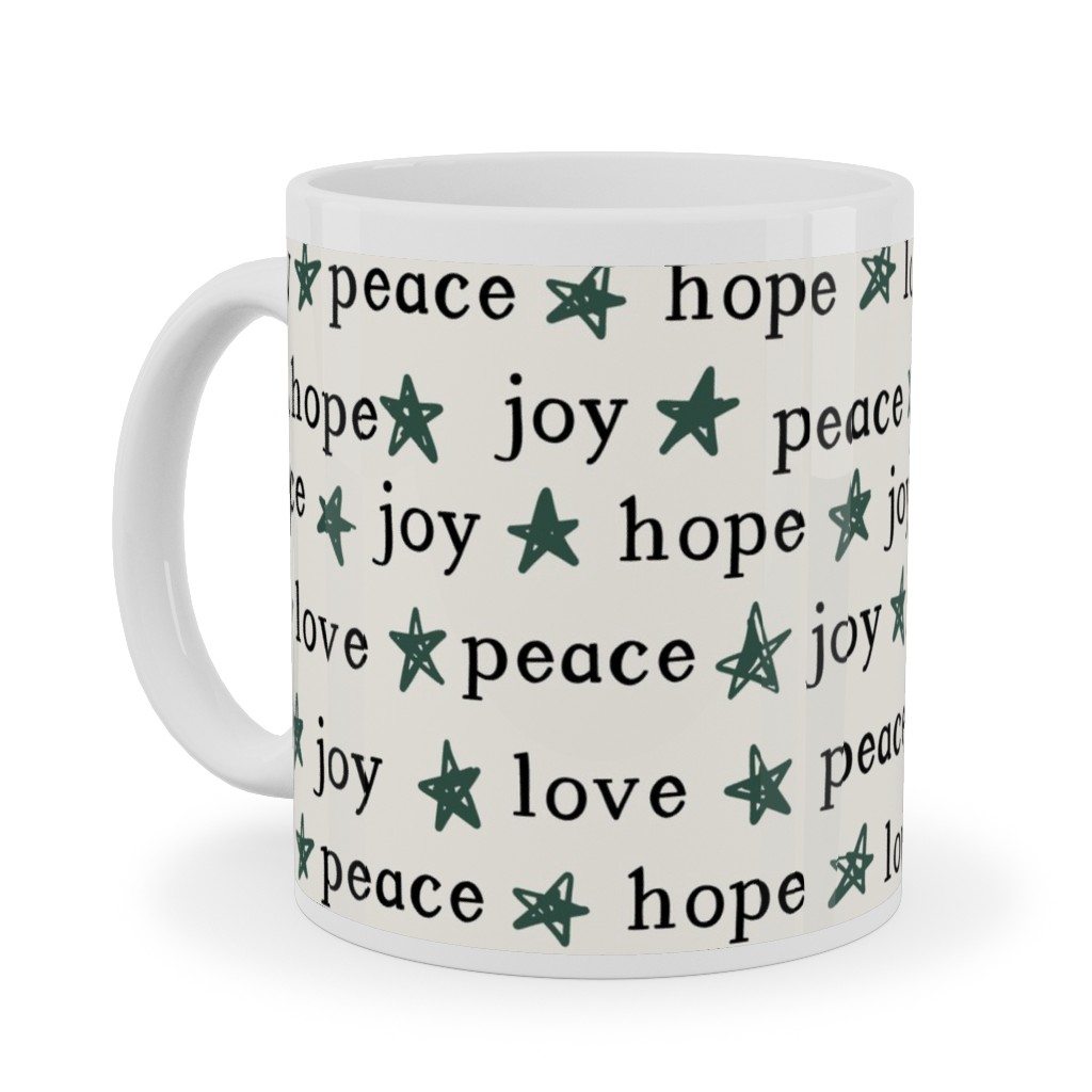Peace Love Hope Joy - Beige Ceramic Mug, White, , 11oz, Beige, Pearl