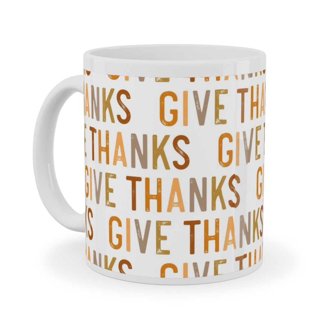 Give Thanks Ceramic Mug, White, , 11oz, Beige, Antique White