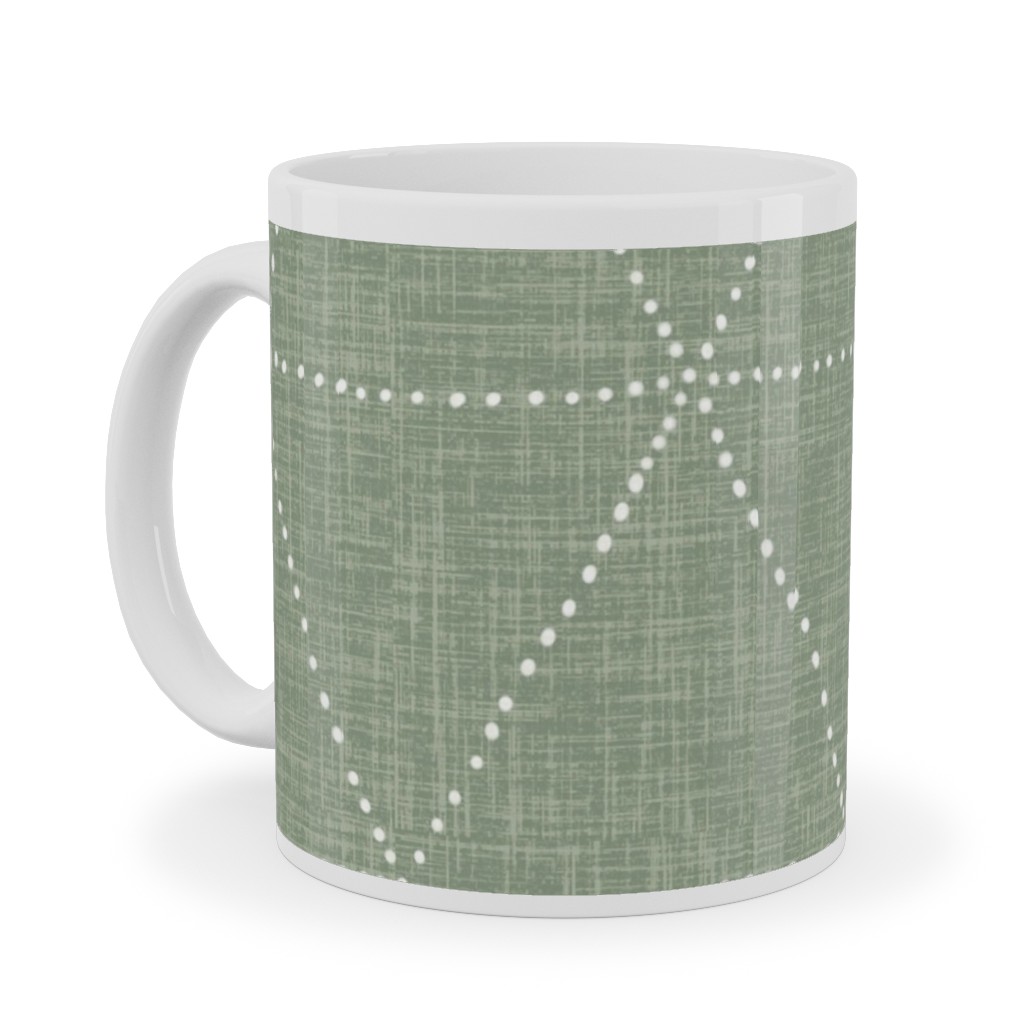 Boho Triangles - Sage Ceramic Mug, White,  , 11oz, Green