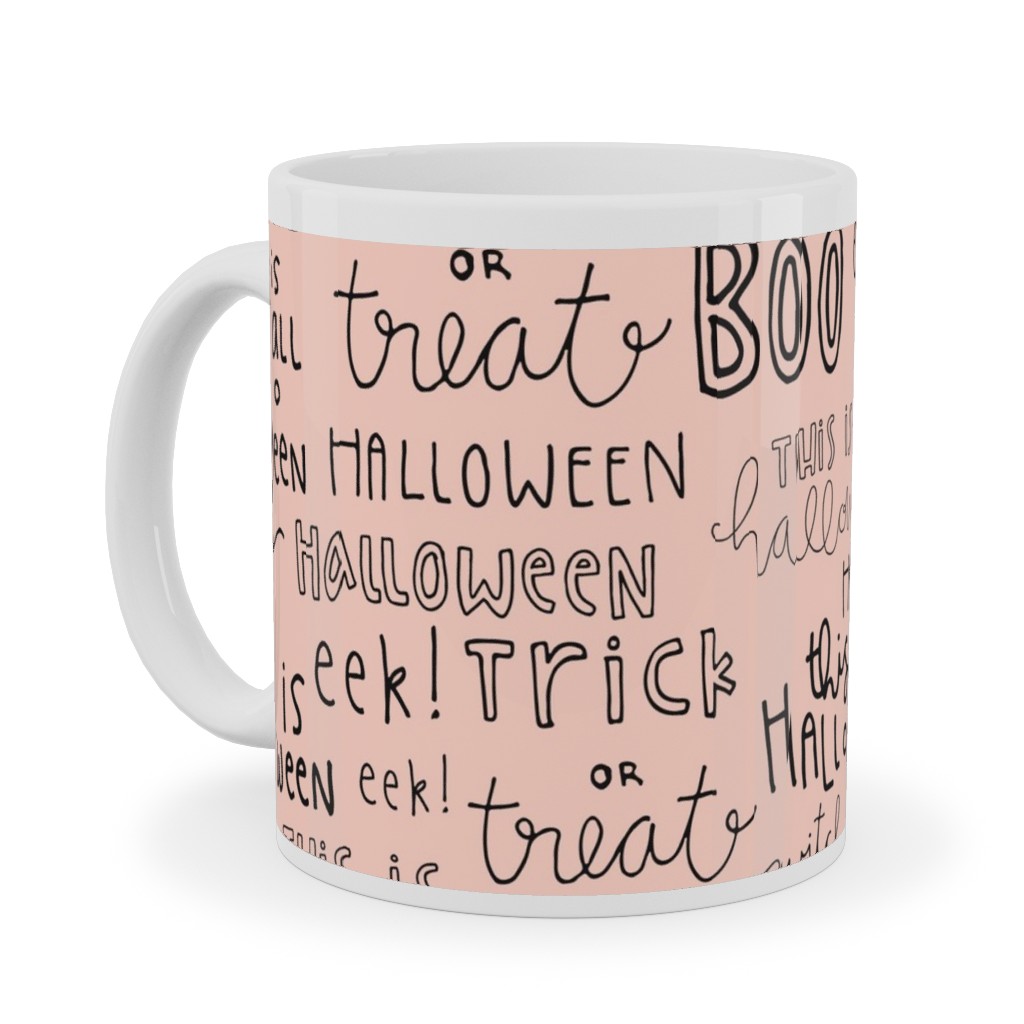 Halloween Words - Black Ceramic Mug, White, , 11oz, Pink, Bright Pink