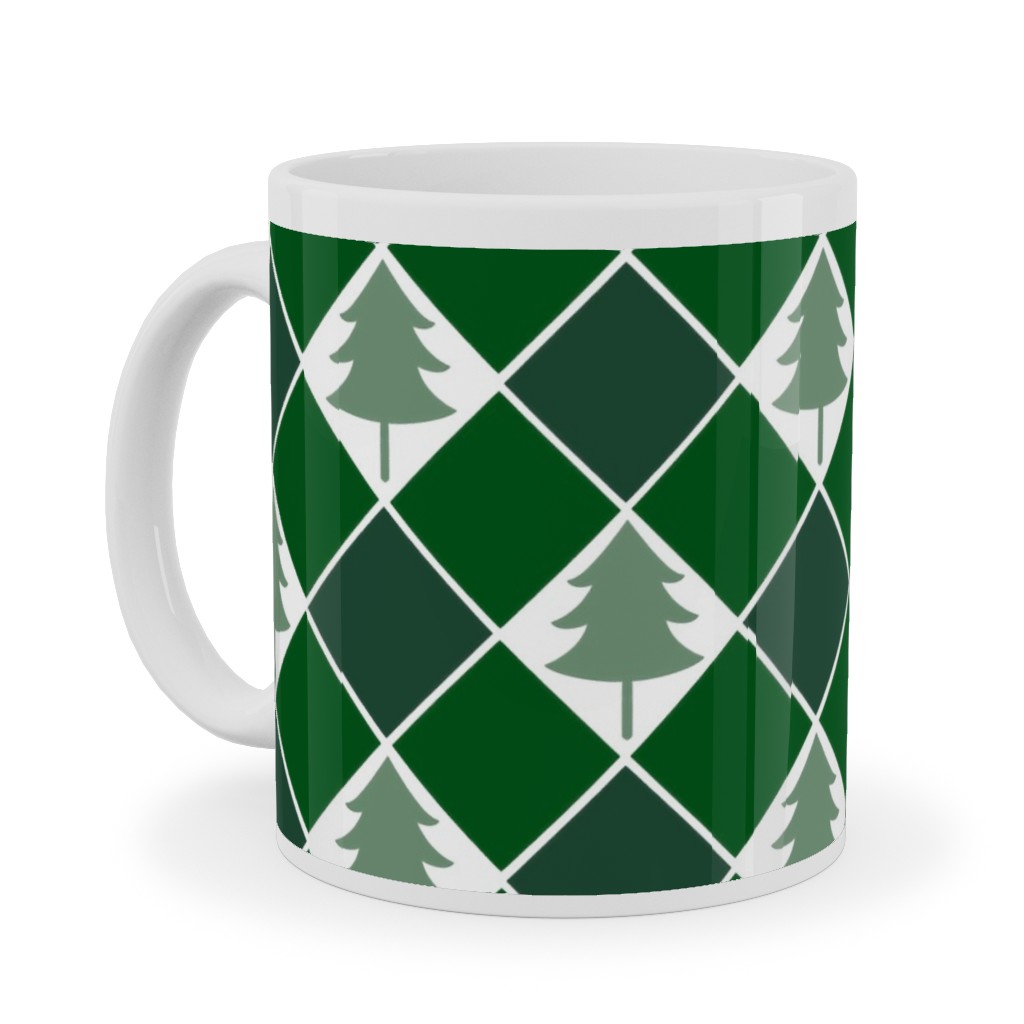 Christmas Tree Checkers - Green Ceramic Mug, White, , 11oz, Green, Classic Green