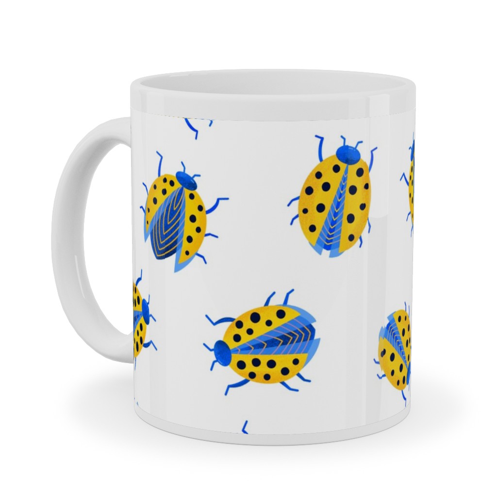 Classic Ladybugs Ceramic Mug, White, , 11oz, Yellow, Polenta