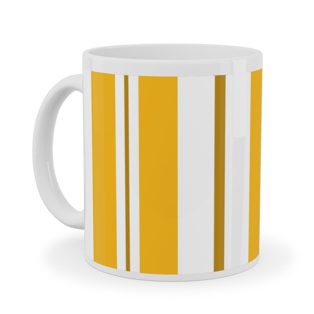 Gold White and Brown Stripes Ceramic Mug, White, , 11oz, Yellow, Classic Yellow