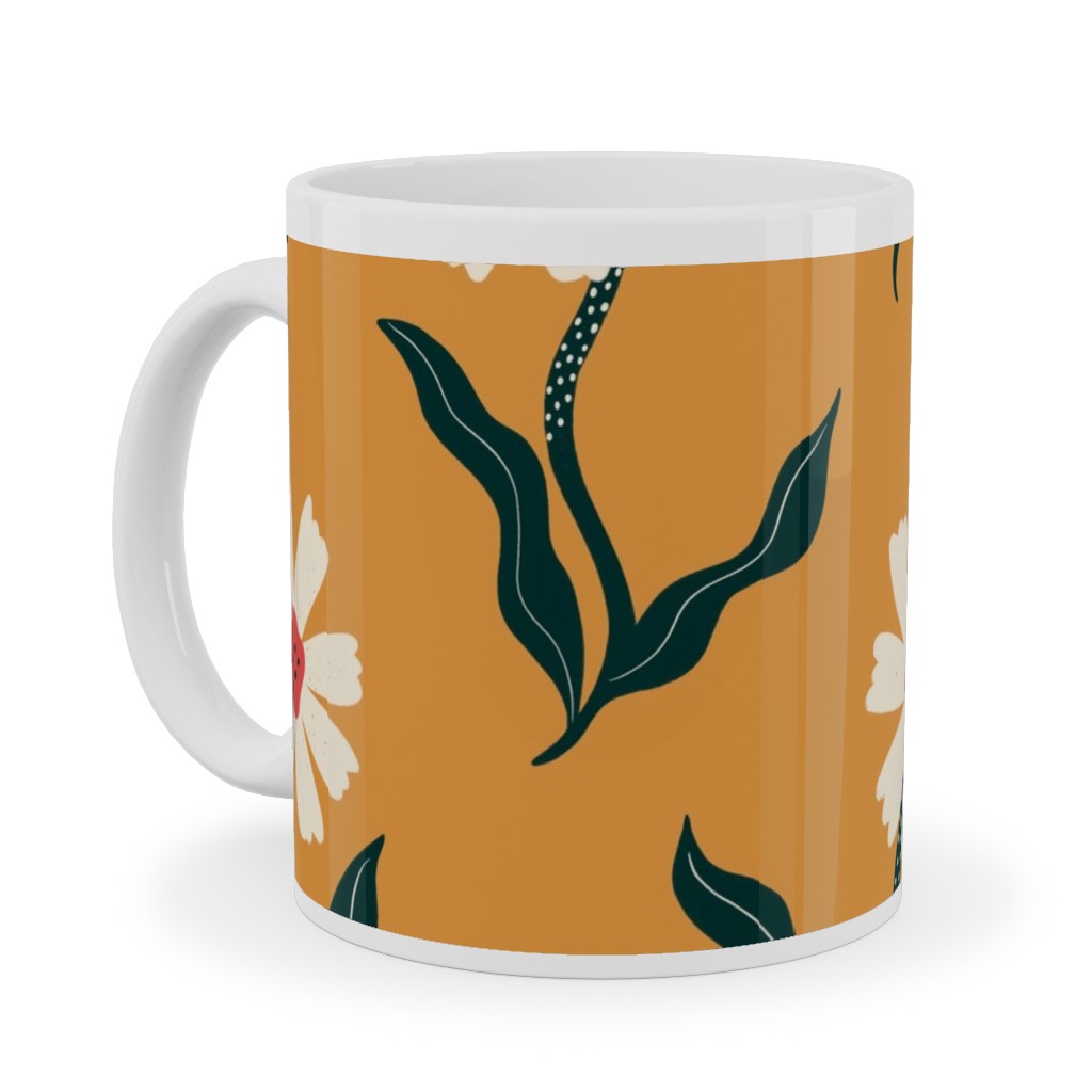 Flower Power - Orange Ceramic Mug, White, , 11oz, Yellow, Classic Yellow