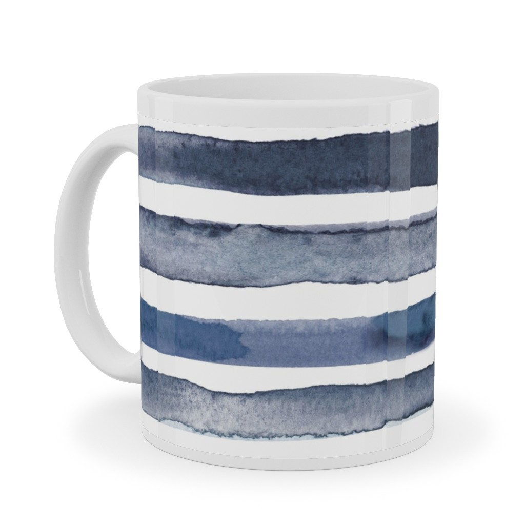Watercolor Stripes - Blue Ceramic Mug, White,  , 11oz, Blue