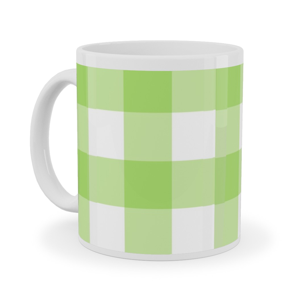 Gingham Checks Ceramic Mug, White, , 11oz, Green, Pear