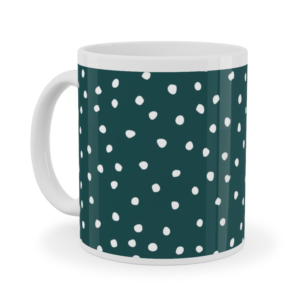Dots - White on Emerald Ceramic Mug, White, , 11oz, Green, Classic Green