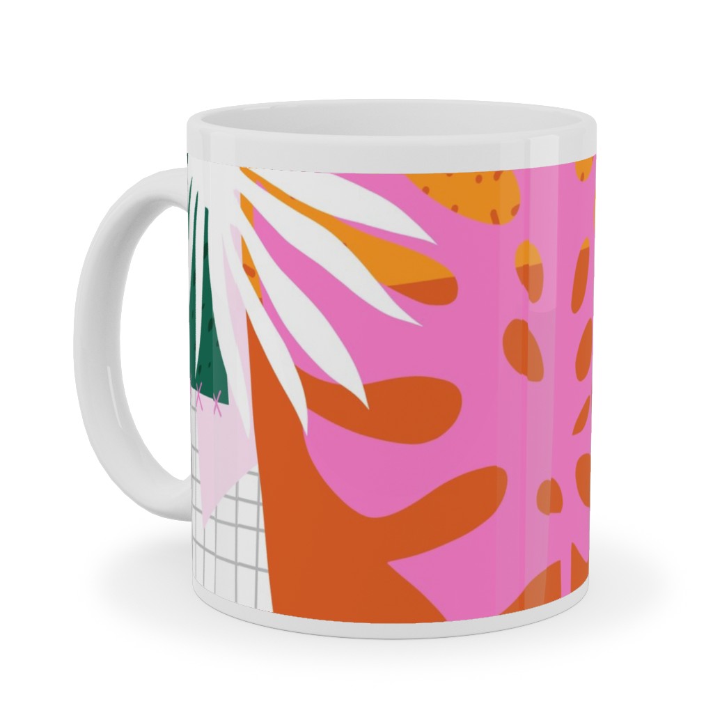 Palm Leaves Patchwork Summer Collage - Multi Ceramic Mug, White,  , 11oz, Multicolor