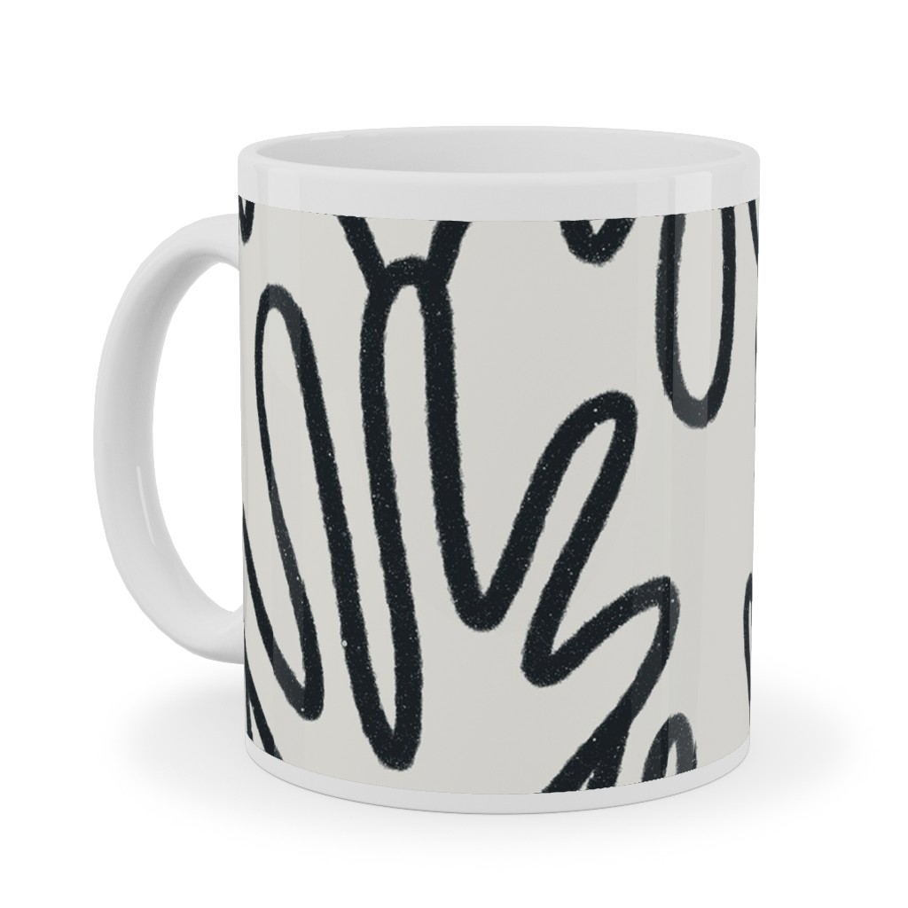 Wavy Lines - Black on White Ceramic Mug, White, , 11oz, White, White