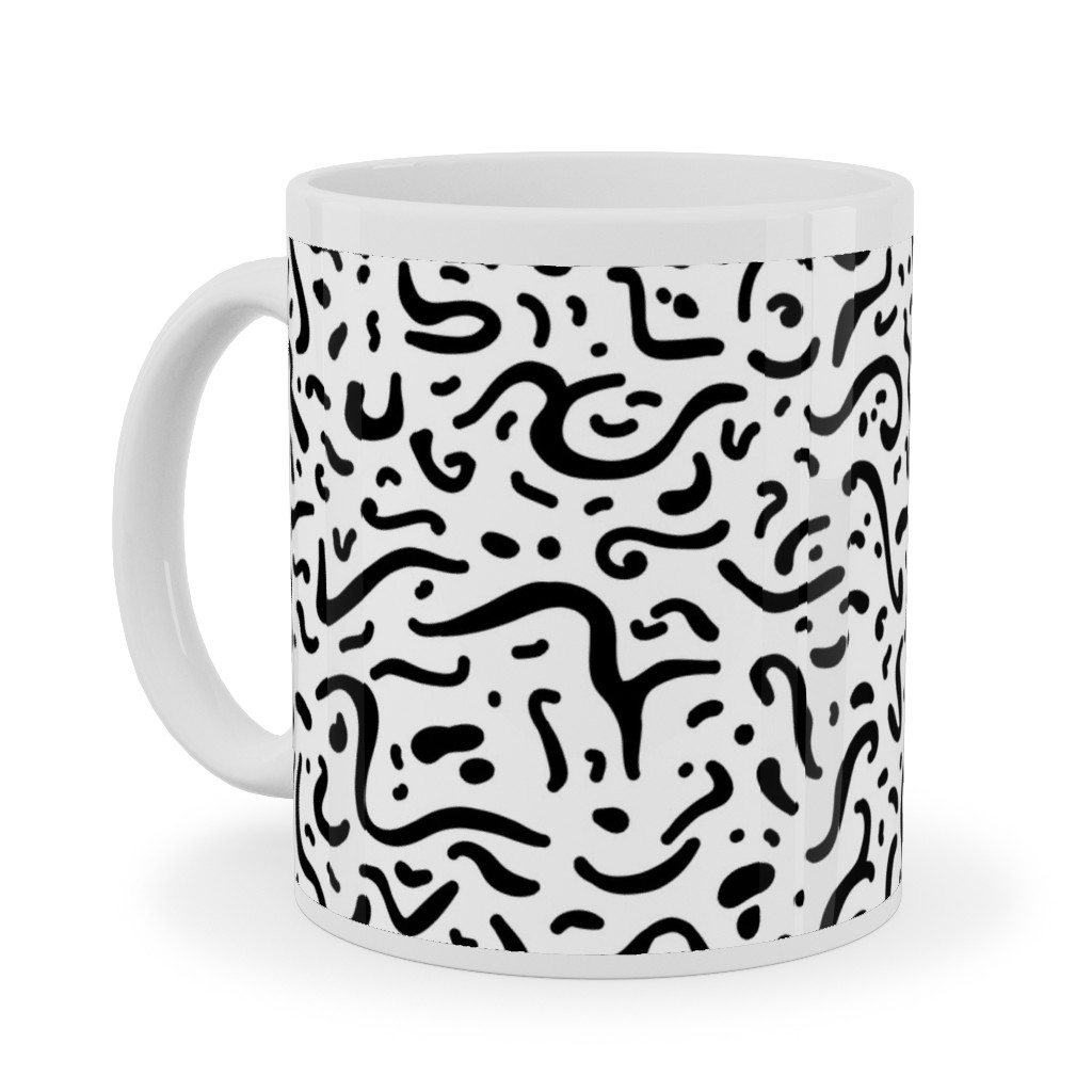 Squiggly - Black and White Ceramic Mug, White,  , 11oz, Black