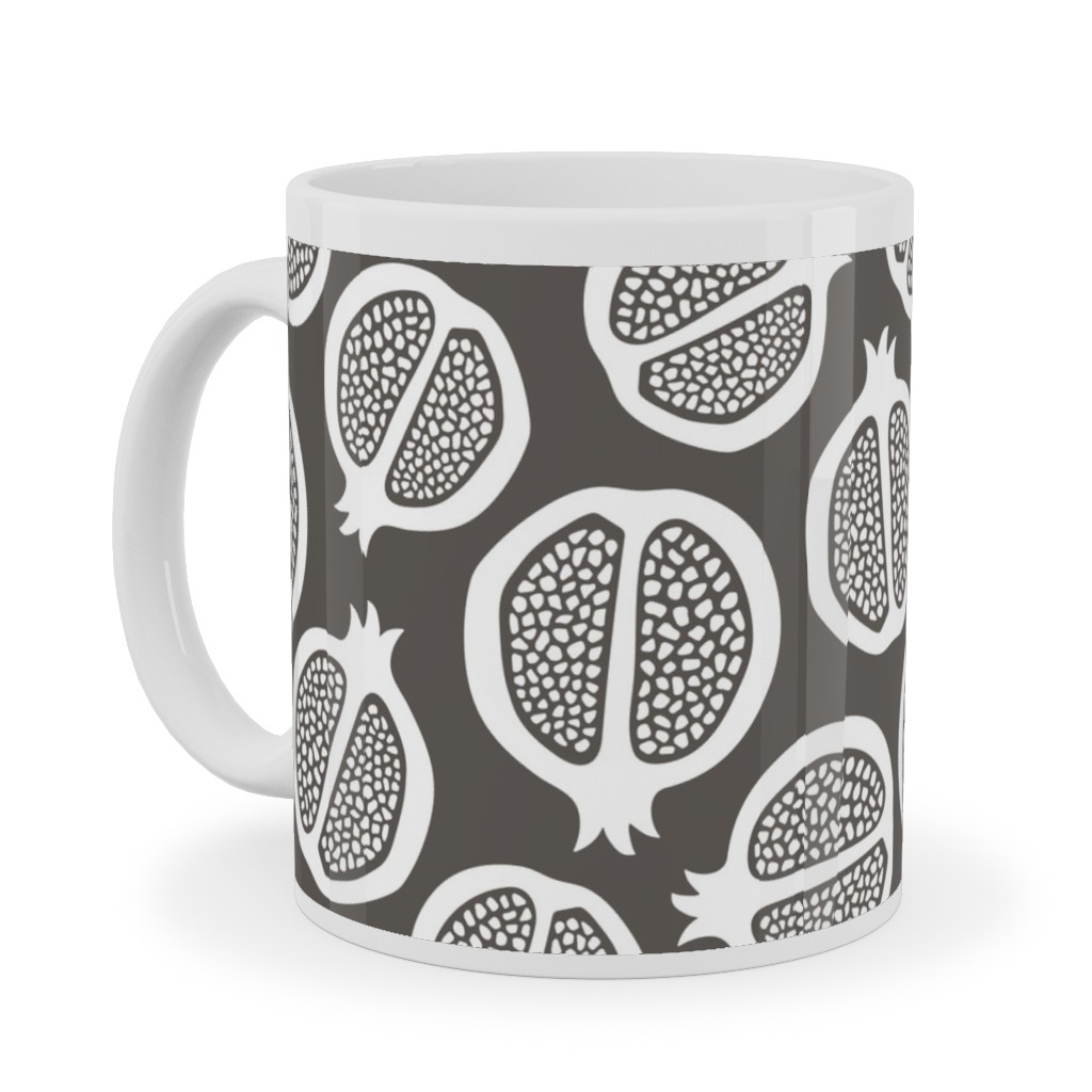 Pomegranate - Black & White Ceramic Mug, White, , 11oz, Gray, Gray