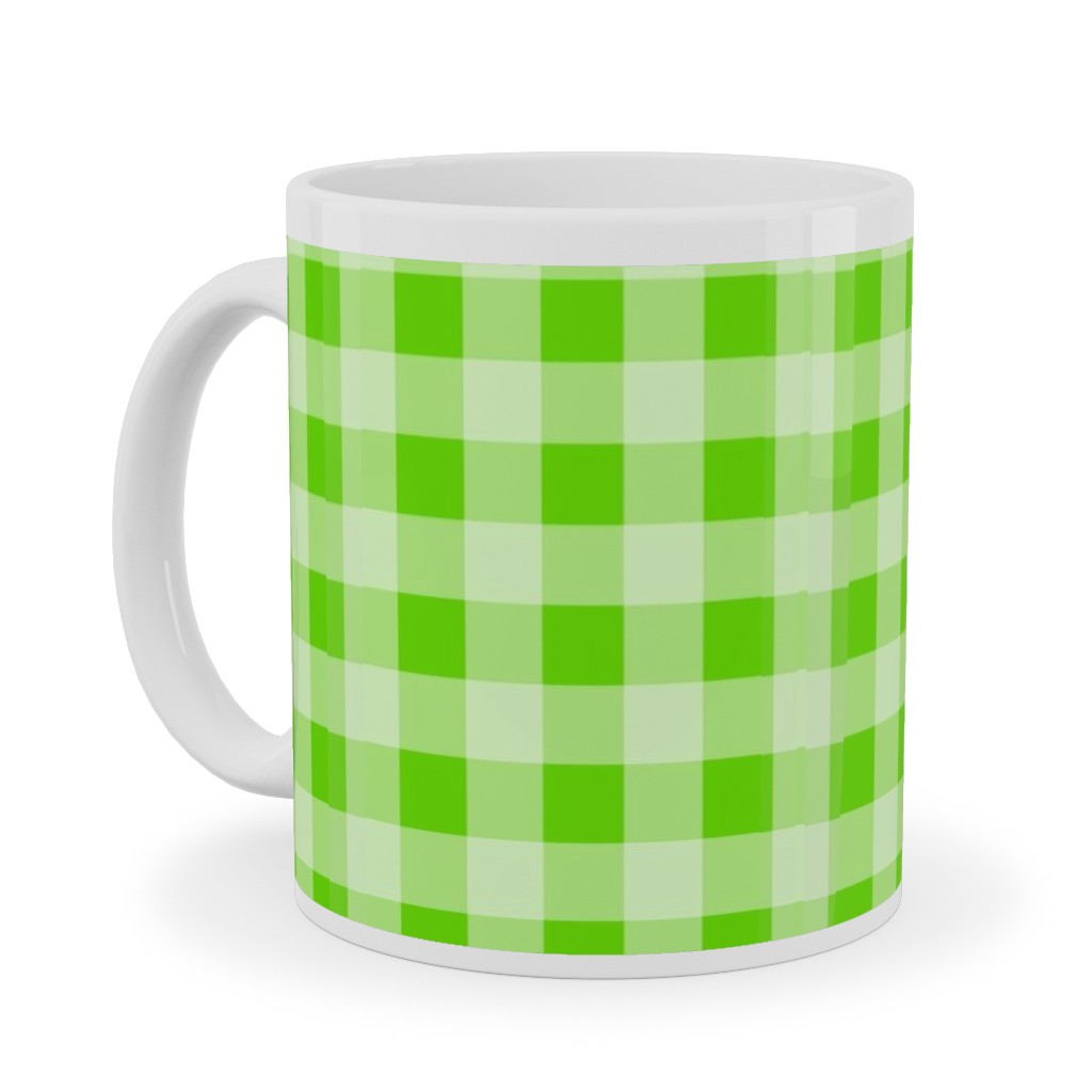 Gingham Checker - Green Ceramic Mug, White, , 11oz, Green, Classic Green