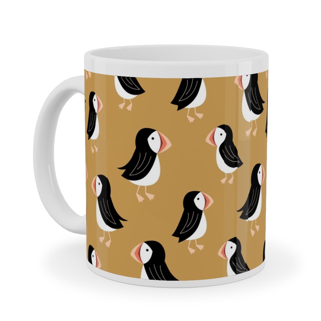 Little Puffin Friends Ceramic Mug, White, , 11oz, Yellow, Gilded