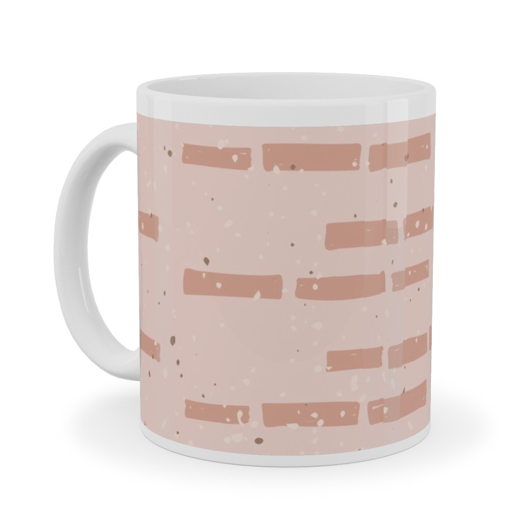 Boho Tribal Dashed Geometric - Pink Ceramic Mug, White, , 11oz, Pink, Bright Pink