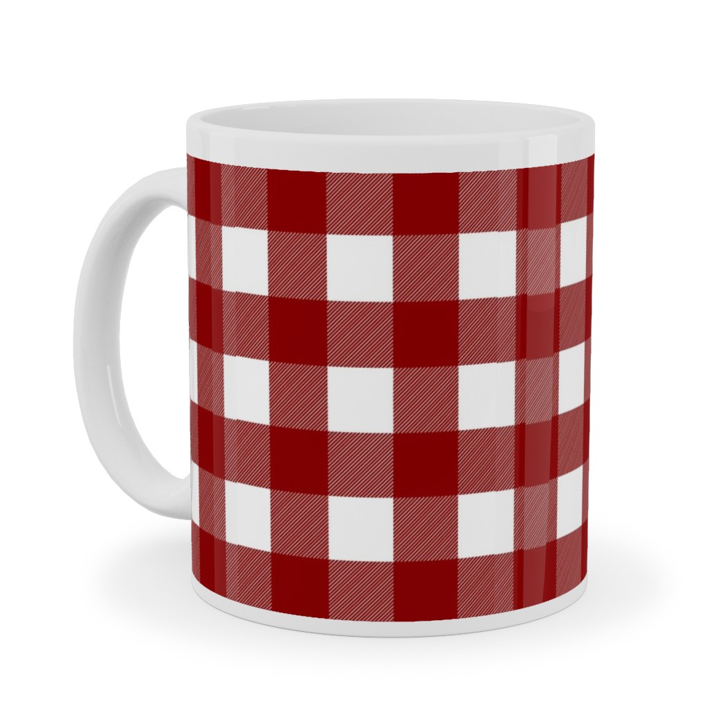 Traditional Red Buffalo Plaid Ceramic Mug, White,  , 11oz, Red