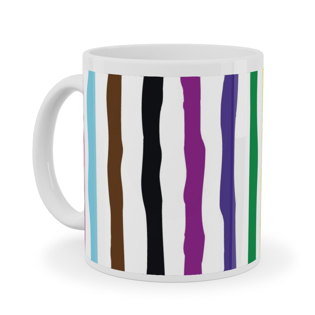 Wonky Stripes on White Ceramic Mug, White, , 11oz, Multicolor